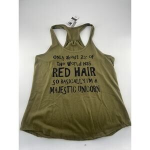 Red Head Unicorn Tank Top Womens Extra Large Dark Green Shirt New